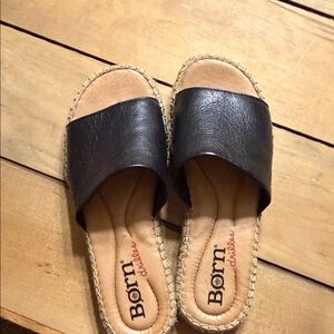 Born Black Leather Espadrille Slide Sandals